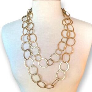 Matte gold tone double strand linked circles necklace